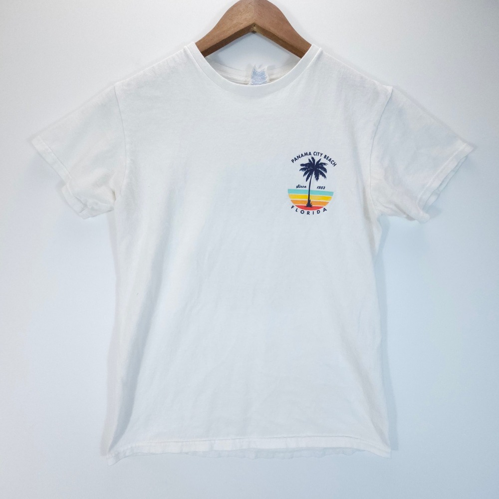 Delta Panama City Beach Mens S White Y2K Palm Tree Graphic Tee Streetwear Skate - Picture 2 of 11